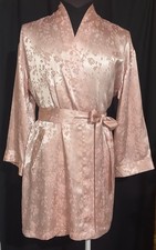 Victoria  s Secret Pink Floral Satin Jacquard Robe Kimono Wrap Belted Lounge S