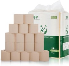 Bamboo Toilet Paper, 4-Ply, 18 Rolls, 200 Sheets Per Roll, Total 3600 Sheets, Un
