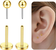 G23 Titanium Hypoallergenic Threadless Flat Back Earrings 20G Push in Cartilage