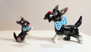 Vintage Bone China Miniature Schnauzer Dogs-Set Of Two-Made In Japan