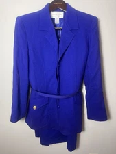 Jones New York Blue Wool Skirt Suit Size 10 Made in USA Blazer Pencil Skirt