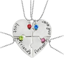 Best Friends Broken Heart Necklace Set Crystal Pendant BFF Friendship Gift