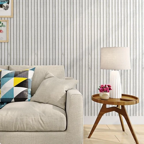 Stick-On Wood Effect Wallpaper 3D Vinyl Light Wood Panel 90cm x 5m – White