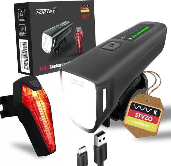 Fahrradlicht Set USB-C Aufladbar IPX5 Wasserdicht Stvzo Sicherheitsschutz-image