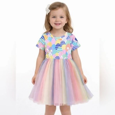 Colorful Girls Easter Egg Print Dress Size 5Y