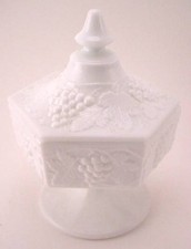 IMPERIAL MILK GLASS CANDY JAR WITH LID - Grapes & Vines