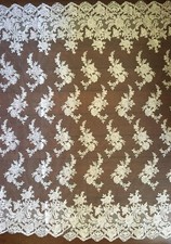 Diana WHITE Polyester Corded Floral Embroidery on Mesh Lace Fabric by the Yard