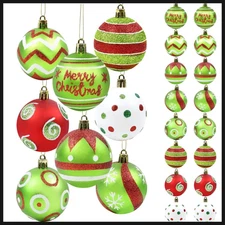 24Pcs GRINCH Christmas Ornaments Tree Decorations Ball Ornaments Glittering