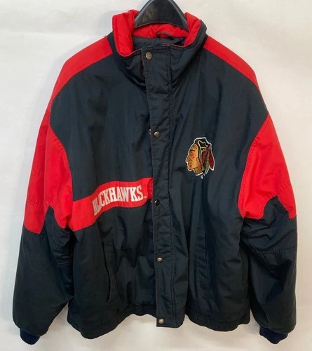 Vintage Chicago Blackhawks Logo 7 Puffer Jacket XL Red & Black Winter Coat