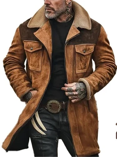 Men’s MANLY Colorblock Faux Suede Lightweight Mid-length Brown Coat M NWT - product listing photo