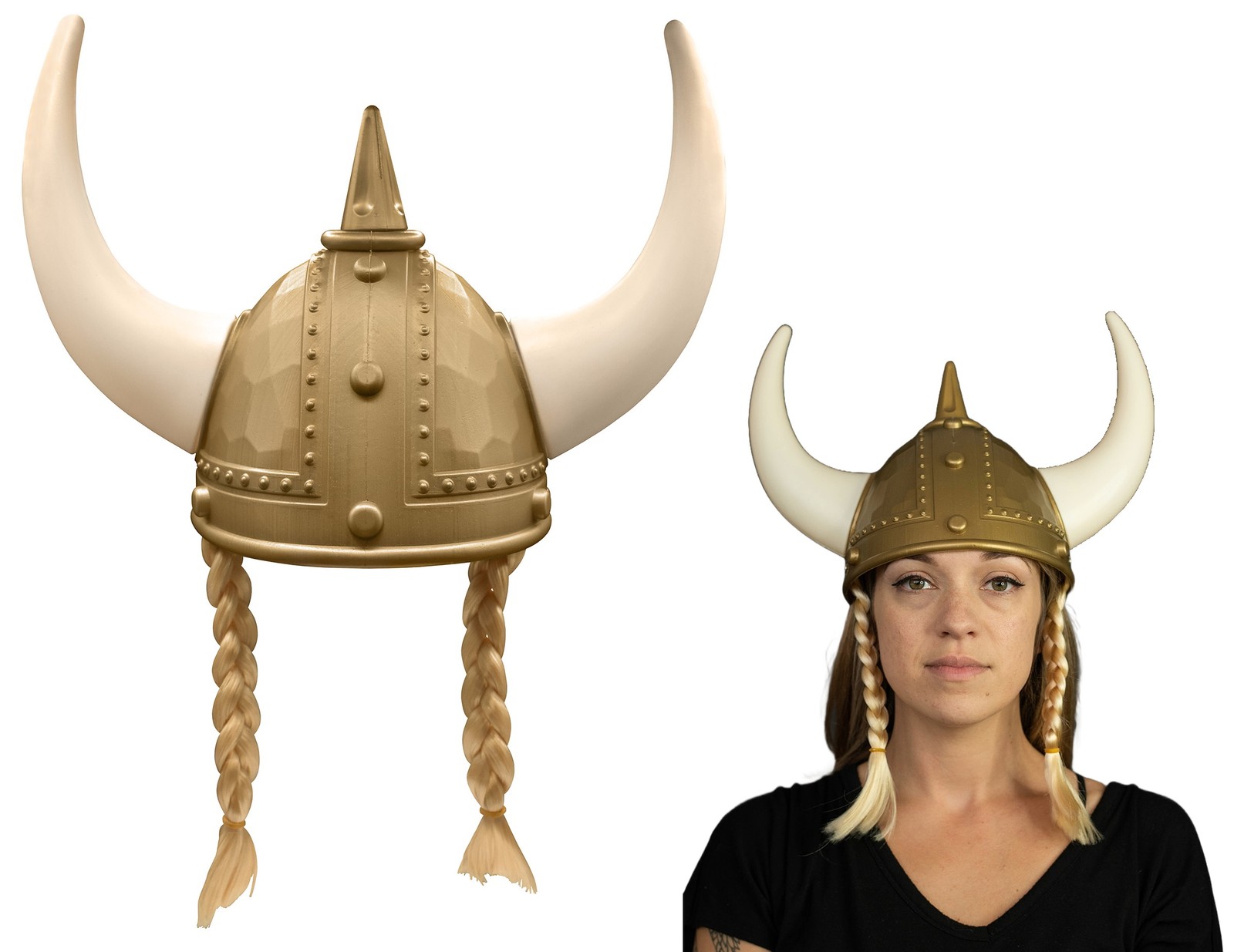 Adult Nordic Viking Helmet with Horns Braids Barbarian Warri