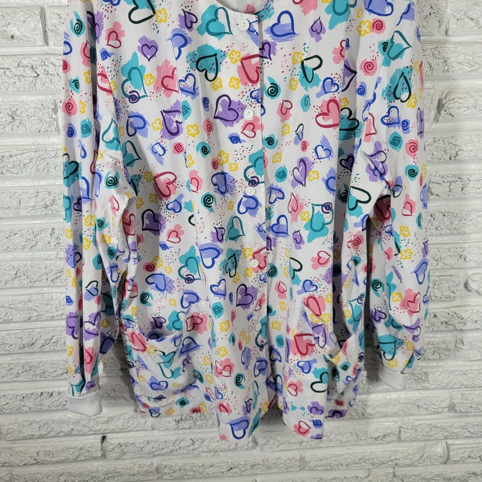 Blusa Médica San Valentín Melocotones 2XL Plus Corazón Manga Larga Bolsillos Abotonados Foto 4 de 4