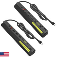 JUNNUJ Heavy Duty 20 Amp Power Strip 2 Pack, 6 Outlets High Amp Surge Protector