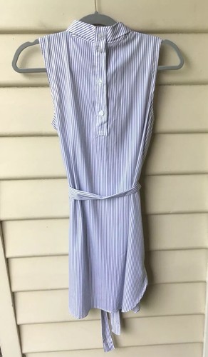 H & M White Blue Stripe Shift Dress Size AU 10 US 6 High Neck Button Trim As New - Picture 6 of 7