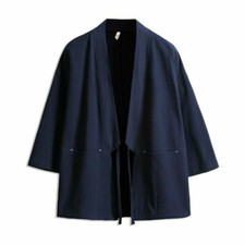Giacca Cardigan Kimono Uomo Cotone Manica 3/4 Larga Costume Giapponese
