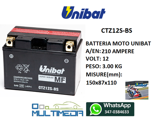 Batteria Moto Scooter UNIBAT - Compatibile Con Yuasa CTZ12S-BS - Foto 9
