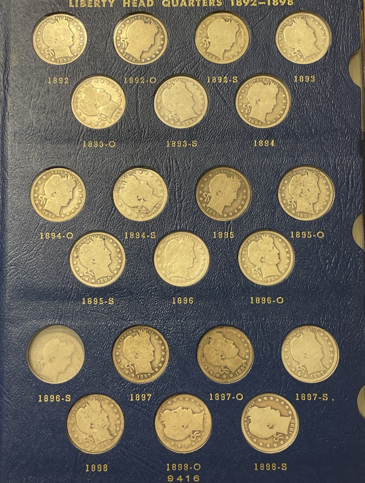 Complete Barber Quarter Collection + Album 71 different Coins Set Minus