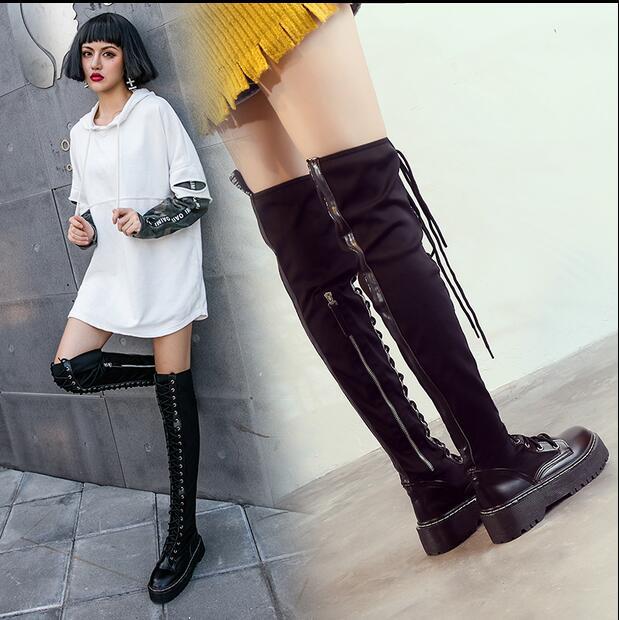 Fashion Riemchen Punk Damen Plateau Dicke Sohle Stiefel Overknee Bikerstiefel Fashion Riemchen Punk Damen Plateau Dicke Sohle Stiefel Overknee Bikerstiefel