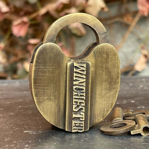 Winchester Solid Brass Lock With Branded Shaft & Antique Finish (3" x 2.25") - Picture 4 of 8