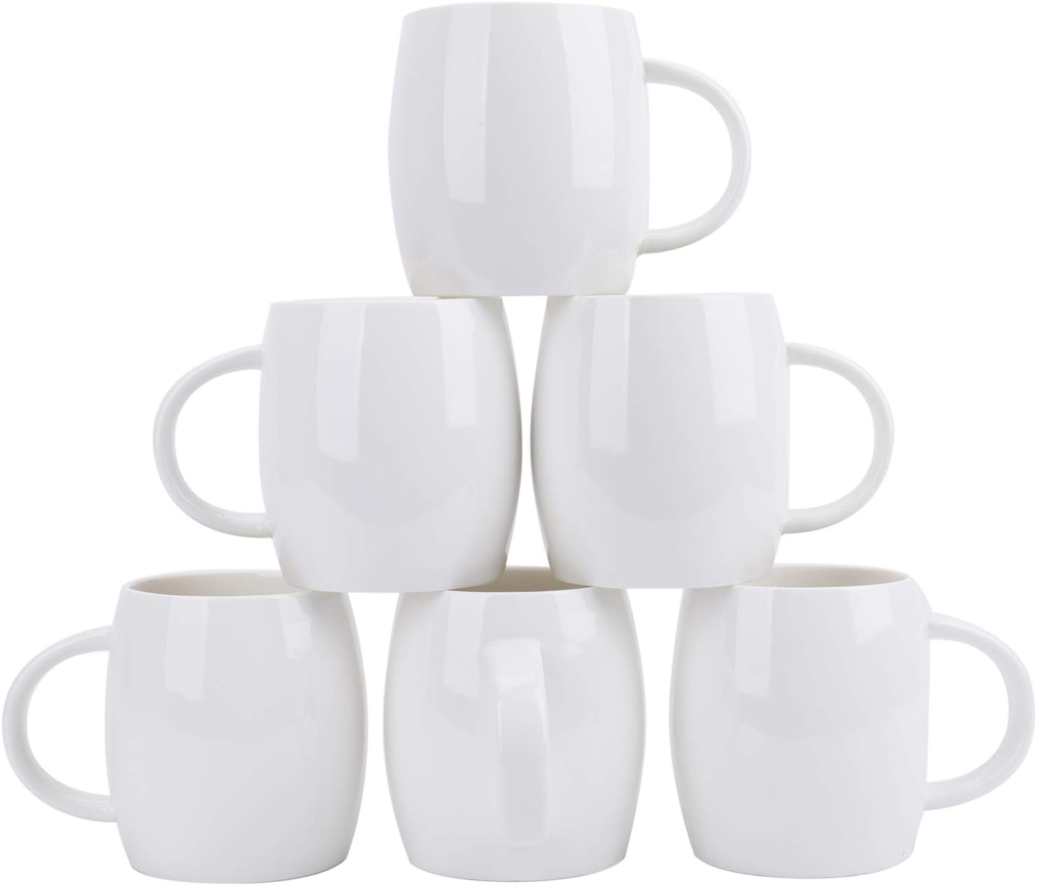 Set of 6 Porcelain Mugs 15 Ounces White Coffee Mugs Set Ceramic Drinking Cups fo