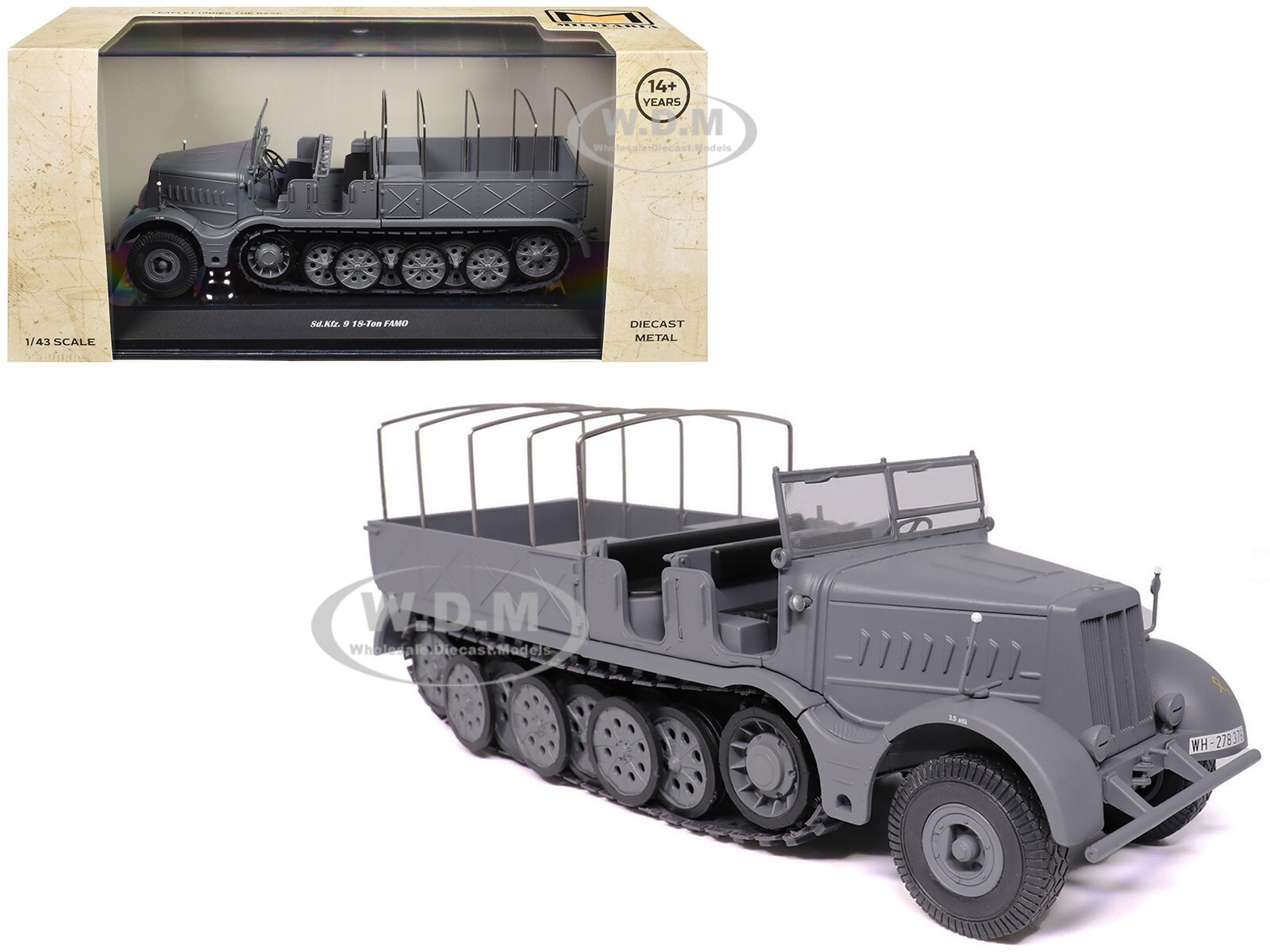 SD.KFZ 9 18-ТОННЫЙ FAMO AFV СЕРОГО ЦВЕТА НЕМЕЦКОЙ АРМИИ 1/43, ИЗГОТОВЛЕННЫЙ НА ЗАКАЗ КОМПАНИЕЙ MILITARIA 23207-38