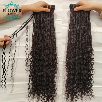 Boho Box Braids Human Hair With Curls Weave Extension 150g/set Braided Weft Hair