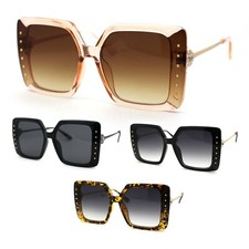 Womens Metal Stud Square Rhinestone Jewel Hinge Butterfly Sunglasses