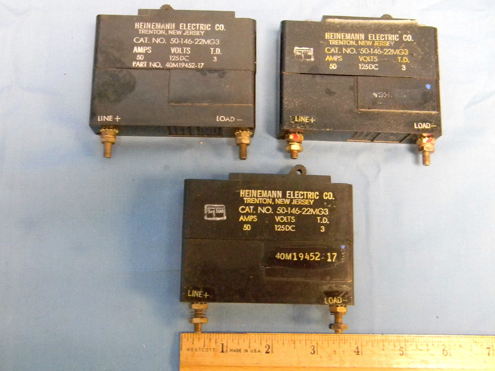 (3) NEW Heinemann Electric 50-146-22MG3 Circuit Breakers 50A 125VDC