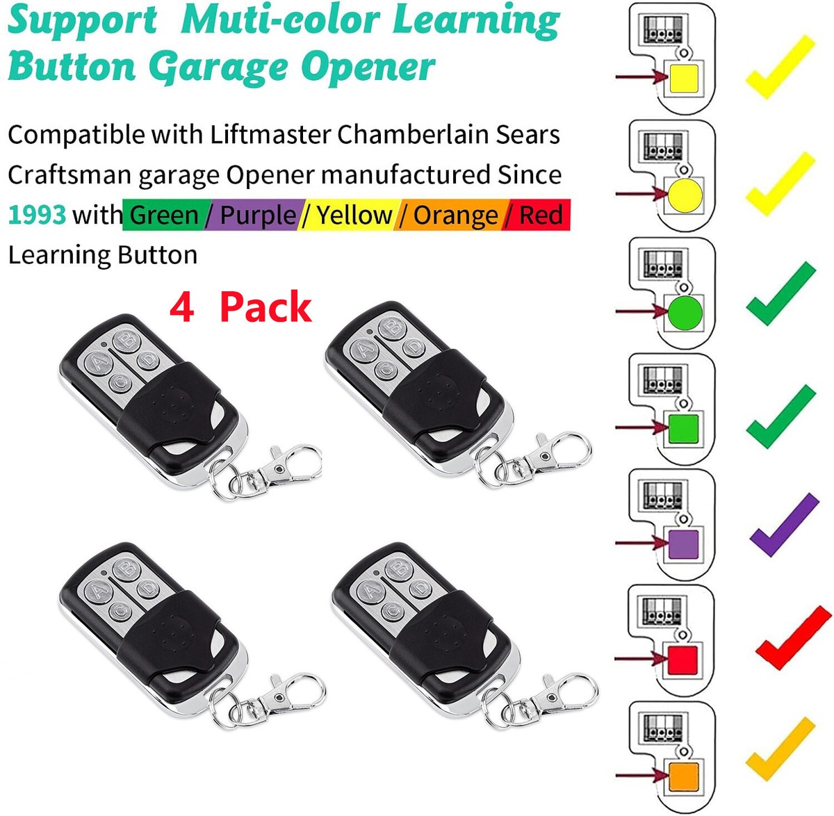 2 Pack Garage Door Opener Remotes For Chamberlain/LiftMaster 891LM 893LM Keychain
