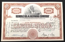 Humble Oil & Refining Company Stock Certificate - 100 Shares