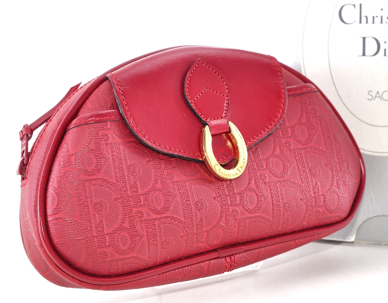Christian Dior pochette trotteur cuir rouge or femme jamais utilisée authentique avec boite 7E11301
