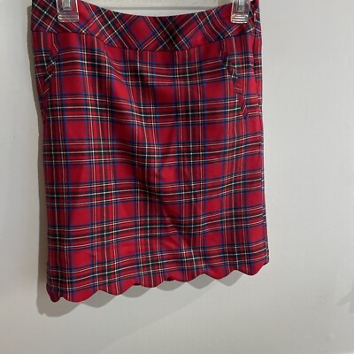 Talbots Petite Red Plaid Wool Blend Scallop Hem Pencil Skirt