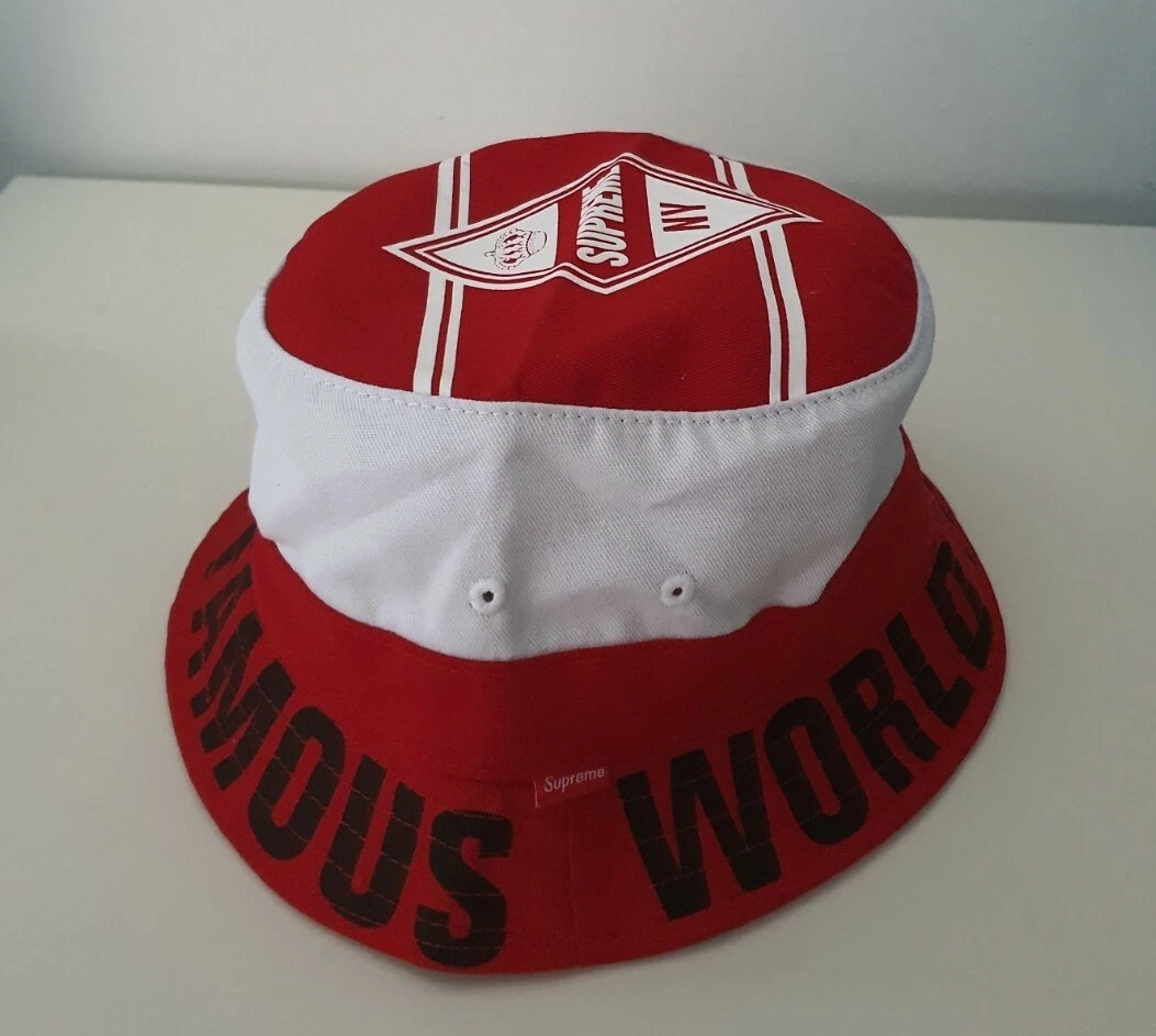 Chapeau seau FW14 Supreme World Famous taille S/M rouge/blanc vintage 2014 rare