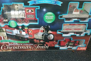 blue hat christmas train set
