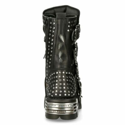 New Rock Boots 1535-S1 Unisex Metallic Black Leather Goth Studded