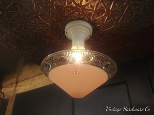 Vtg 3 Chain Art Deco Hanging Light Fixture Chandelier Pink
