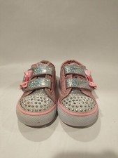 Skechers Twinkle Toes Kid's Pink Comfy Sneakers Rhinestone Hook  Loop Shoe Sz 5