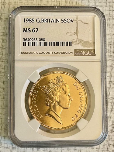 Great Britain 1985 5 Sovereign Gold NGC MS67 Sku# 4709