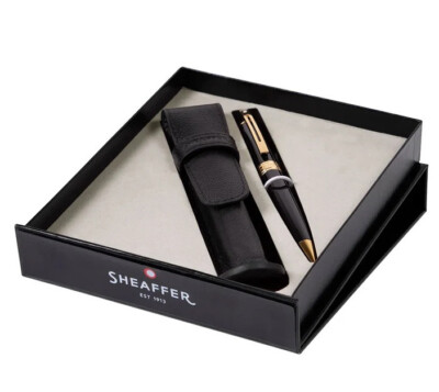 Sheaffer 300 Kugelschreiber G9325 Glänzende Schwarz Mit Gold Rand & Leder Tasche