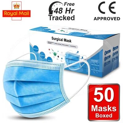 HEALTHCARE PLUS 50 Pcs Disposable Non Surgical Mask 3 PLY Face Masks Mouth Nose Mask Ear Loops