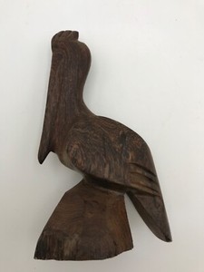 Vintage Pelican SOLID WOOD Carved Figurine Ironwood Sea Bird 8.25”