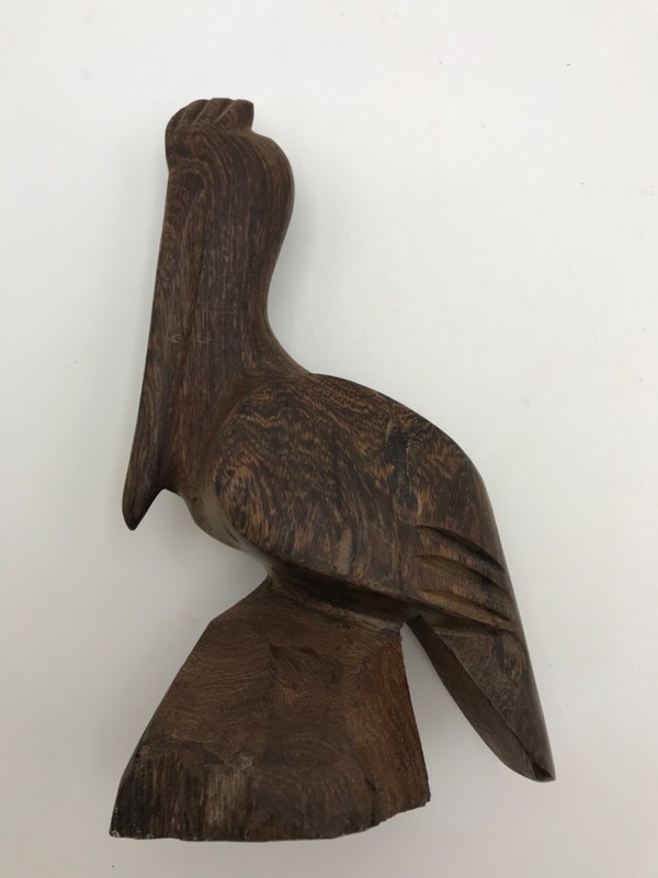 Vintage Pelican SOLID WOOD Carved Figurine Ironwood Sea Bird 8.25”