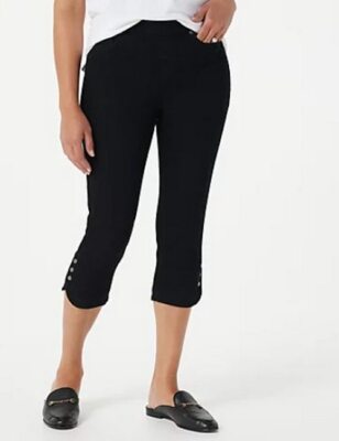 Denim Co Black Denim Pull-On Capri Jeans Snap Tulip Hem New