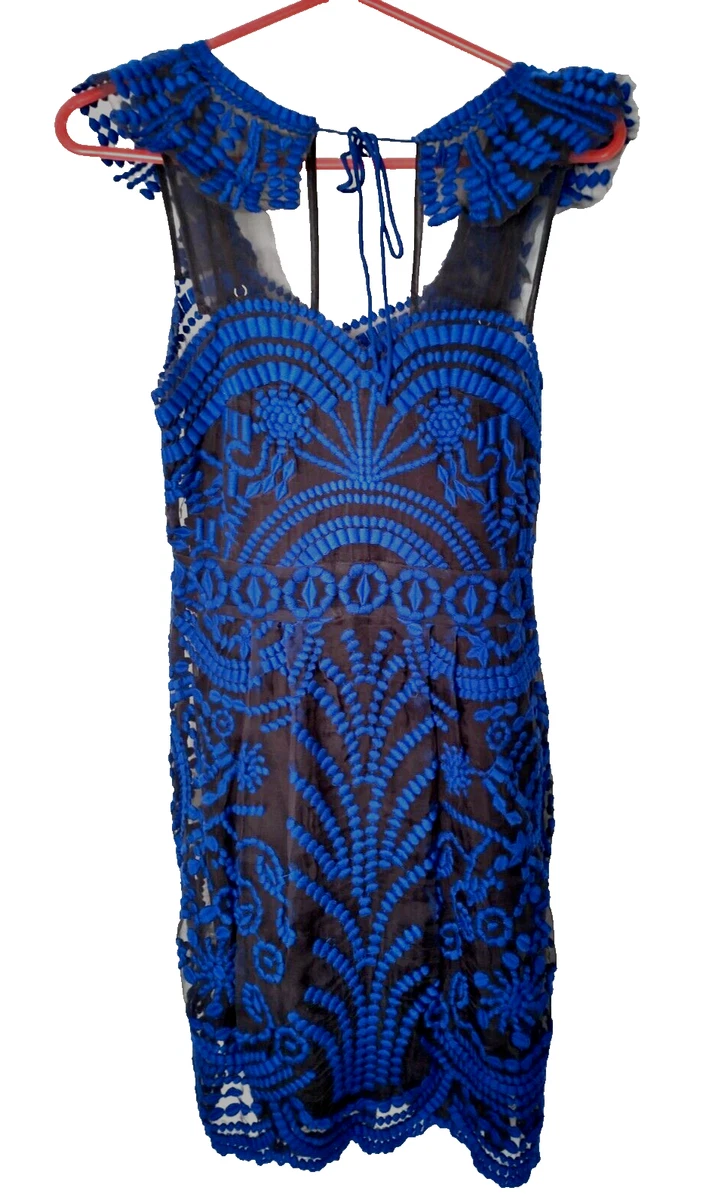 yoana baraschi blue lace dress Yoana Baraschi Blue Jacquard Fit & Flare Textured Cocktail Dress Size 2 ee10