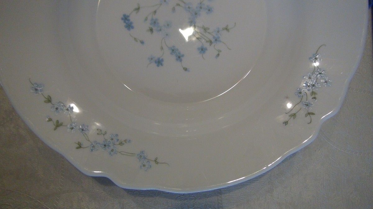 GRAND PLAT CREUX ARCOPAL MYOSOTIS VERONICA VINTAGE de 29 cm de diamètre