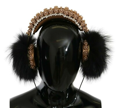 DOLCE & GABBANA Headphones Gold Black Crystal Fur Headset