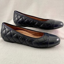 Vionic Desiree Dark Navy Blue Quilted Ballet Flats with Patent Leather Toe Sz 7