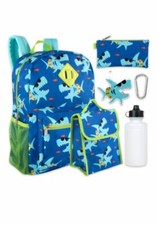 Lightning Bug, 6 PC Boys Travel School Backpack Set, Shark Print, Pencil Pouch