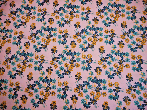 Quilt Fabric By Yard Turquoise Dusty Gold Floral on Lt Pink Premium Cotton #B C - Picture 2 of 2