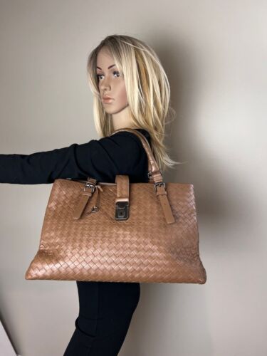 Bottega Veneta Roma Intrecciato Nappa Brown Shoulder Bag Ebay Live - Picture 10 of 13